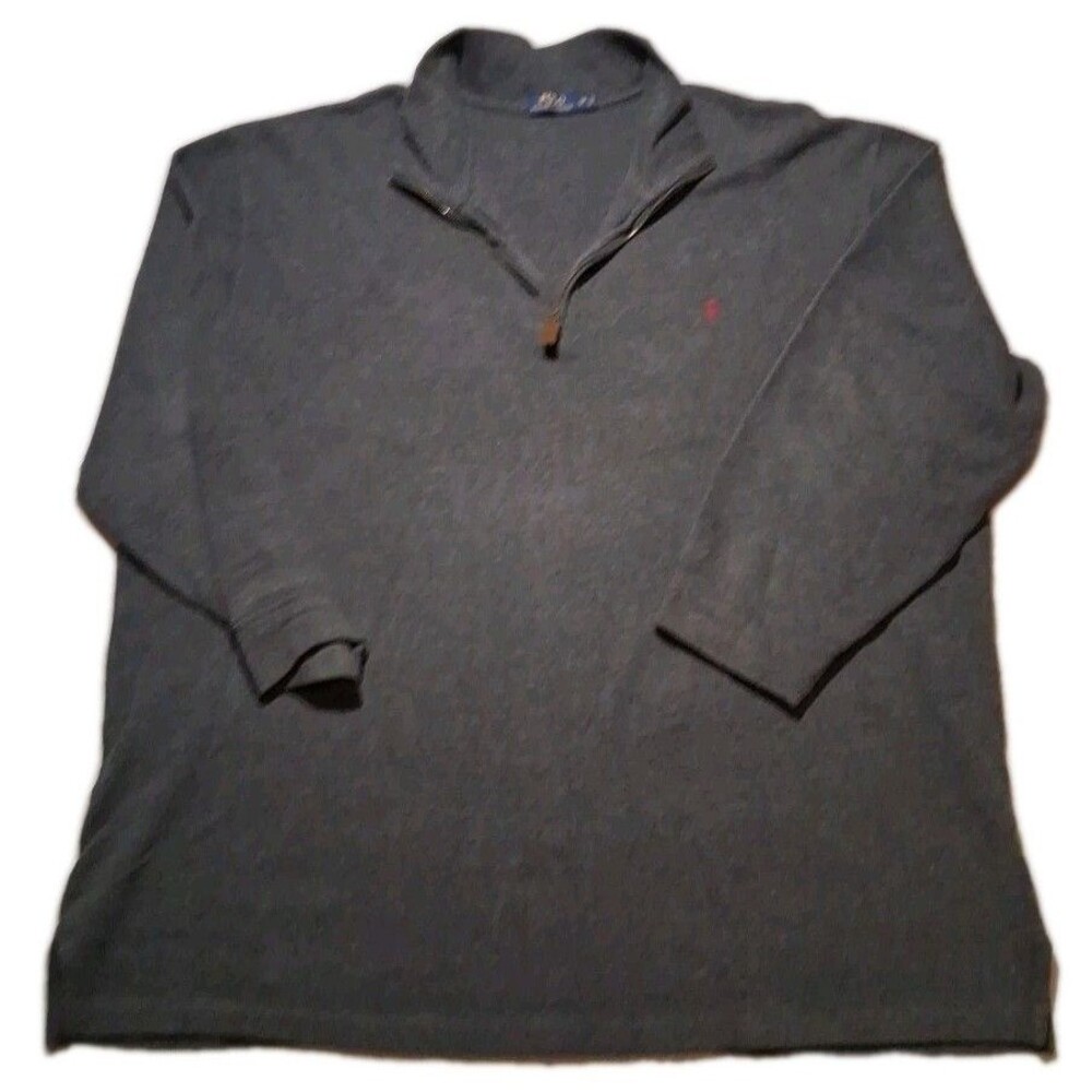 Polo Ralph Lauren Sweater Mens 3XB Gray Quarter Zip Mock Neck Cotton Pullover